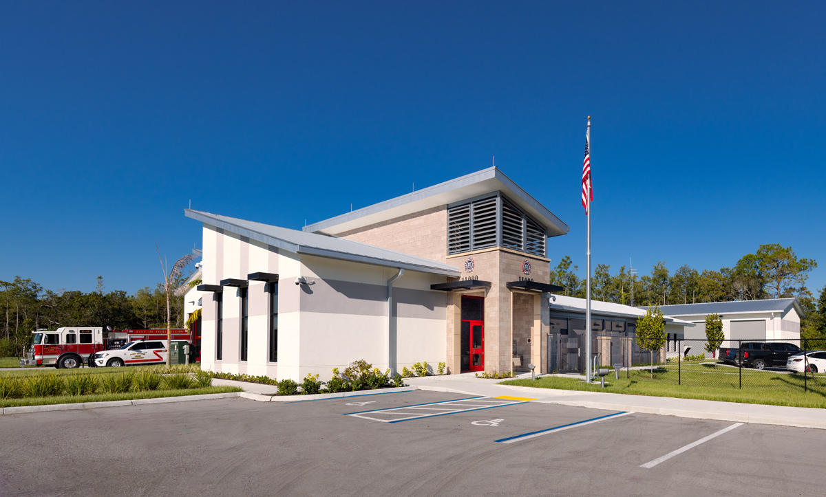 Architectural view of the Fire and Rescue Station 17 Fort Myers, FL.